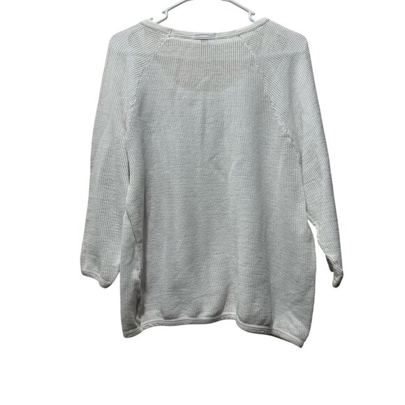 James Perse Open Knit Pullover Sweater Top Women 3 Large White Cotton Beach Boho - Picture 3 of 11